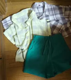 （ピンクラテsサイズまとめ） チェック柄半袖シャツと ショートパンツセット