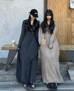 グレー　韓国ニットセットアップ