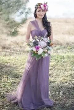 結婚式チュールドレス　パープルブライズメイド二次会