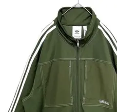 ◯【希少デザイン】adidas トラックジャケット カーキ 2XO 刺繍 古着