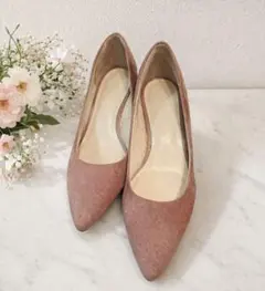 レディース パンプス 22cm ピンク系 スエード調 低ヒール