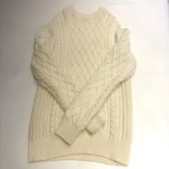 無印良品　ホワイト ケーブル編み ニット XSサイズ　ウール100%