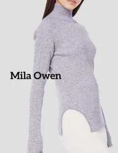 Mila Owen 後スクエア開きタートルネックニットトップス パープル