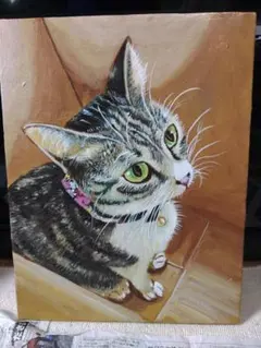猫の絵◇猫◇新品 美品【水性絵具/パステル/色鉛筆】◇防水&丁寧梱包