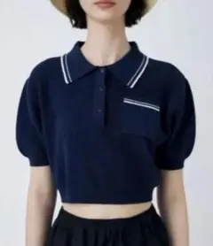 MOUSSY MARINE CROPPED KNIT TOP NAVYのサムネイル