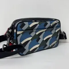 COACH メンズ ショルダーバッグ レザーデコブリッジ プリント ブルーマルチ