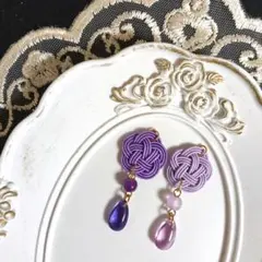 No.6167 水引 ピアス 藤 成人式 和装 耳飾り 着物 全長約4.5cm