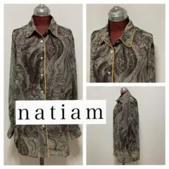 新品同様◆natiam ナティム◆マーブル 透け感 シアー シャツ ブラウス