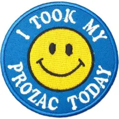 ワッペン にこちゃん スマイル 丸形 ブルー アイロン アップリケ 送料無料