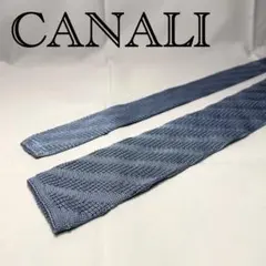 美品☆カナーリ☆ニットタイ☆ブルー☆水色☆ストライプ柄☆青系☆823のサムネイル