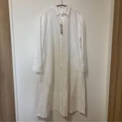 新品 UNIQLO コットンAラインロングシャツワンピース ホワイト M