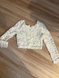 ba&sh アイボリー レース編み クロップドカーディガン