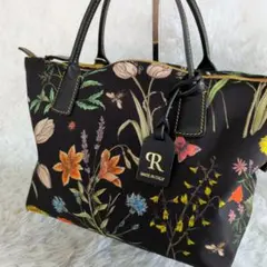 Roberta Pieri ロベルタピエリ 花柄プリント 黒 トートバッグ 伊製 