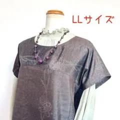 着物リメイクNo.3240 ★LLサイズ★ 大島紬のフレンチスリーブチュニック