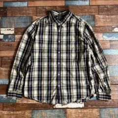 Eddie Bauer チェックシャツ XL ネイビー×ベージュ 長袖 古着