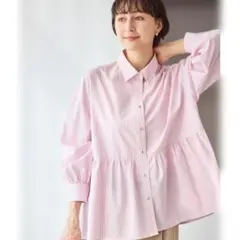 ROPE PICNIC ロペピクニック　ペプラム　ストライプ　長袖　ピンク　Fのサムネイル
