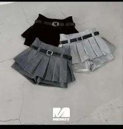 MENOT プリーツデザインショートパンツ ベルト付き チャコールグレー