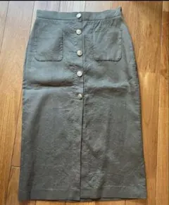 ZARA カーキ　オリーブグリーン リネン　ロングスカート　Lサイズ