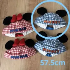 極美品 しまむら はるぴのママ ミッキー 帽子 青チェック57.5cm