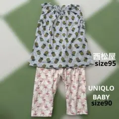 【西松屋/ユニクロ】女の子夏服セット（上95/下90）2点まとめ売り　総柄のサムネイル