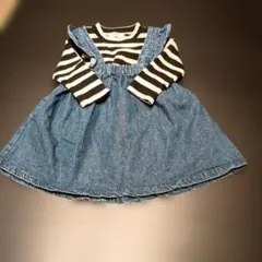 【美品】BREEZE デニム×ストライプジャンパースカート 80　姉妹お揃い可