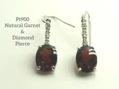 魅惑的な輝き✨Pt900 天然ガーネット&ダイヤモンド デザインピアス