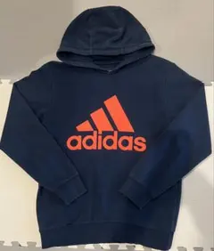 【極美品/人気カラー】アディダス ビッグロゴ スウェットパーカー 濃紺×橙 M