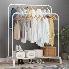 訳あり品 ハンガーラック 2段 クローゼット 棚付き 大容量 冬服 ワイド 洋服