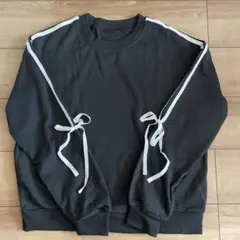 特別お値下げ　新品　配色サイドラインリボンスウェットトップス　ブラック