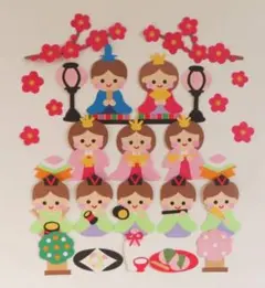 ひなまつり　壁面飾り　在庫1点ラミネート無し1600円　ペーパーフラワーつき