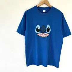 【ディズニー】スティッチビッグフェイスプリントTシャツ　半袖　Sサイズ　青ブルー