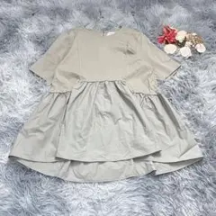 オペークドットクリップ（L）異素材Aラインカットソー シルク調コットン 光沢感