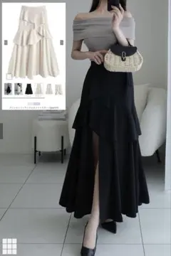 GRL アシンメトリーラッフルスリットスカート［ask137］黒