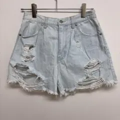 WEGO レディース　ダメージデニム　ショートパンツ　ライトブルー　Ｌ
