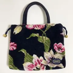 FEILER フェイラー 花柄 巾着 ハンドバッグ ネイビー 美品 バッグ