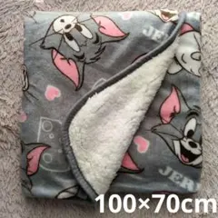 【新品】トムとジェリー フランネル 裏ボア ブランケット ひざ掛け 厚手 グレー