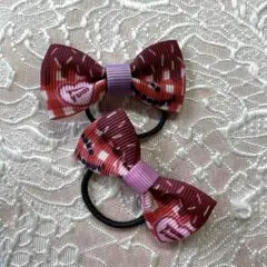 リボン型ヘアゴム 紫系 2個セット