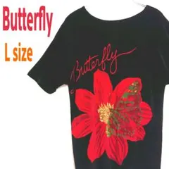 Butterfly バタフライ ビッグプリント 花模様 Tシャツ ビッグサイズ