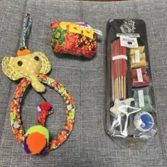 タイ　ゾウのお土産　お香セット　ポーチとタオルかけ