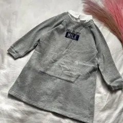 美品　120㎝　グレー シャツ風　襟付き　長袖　トレーナーワンピース ポケット
