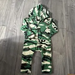 恐竜 フード付き ロンパース つなぎ 迷彩柄 キッズ パーカー
