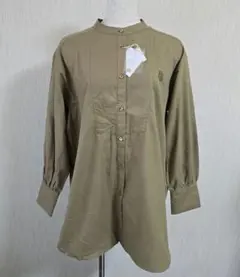 淡緑　 スタンドカラー　ロングシャツ 長袖