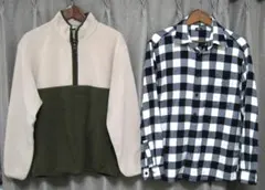 美品 ユニクロ Mサイズ ・フリースハーフジッププルオーバー ・フランネルシャツ