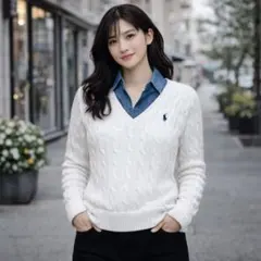 未使用級 近年 ポロラルフローレン ケーブルニット セーター 白 ホワイト L