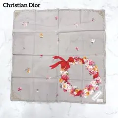 クリスチャンディオール 花柄 ミニスカーフ風 ハンカチ リボン コットン 上品