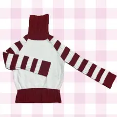 赤白 ストライプ タートルネック ニット