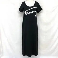 トミーヒルフィガー ロゴTシャツワンピース ラウンドネック マキシ丈 M 黒