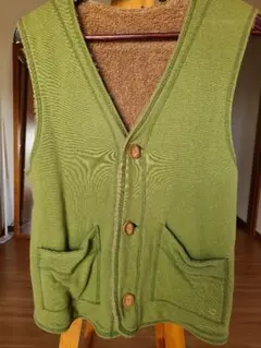 緑のノースリーブベスト ボタン付き