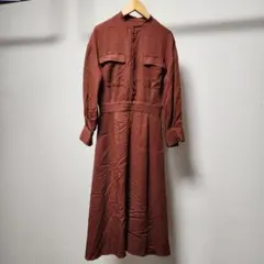 春ワンピースM ブラウン長袖シャツワンピース