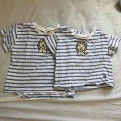 80 100 petit main ストライプライオンTシャツ 2枚セット